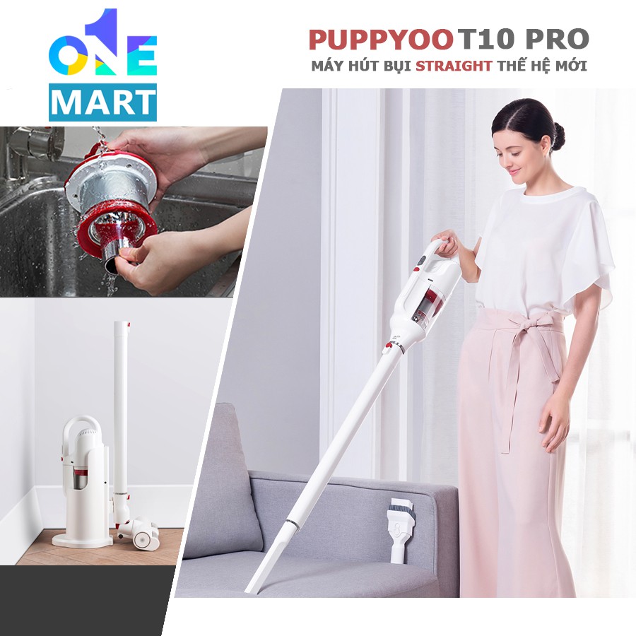 Máy hút bụi không dây cao cấp Puppyoo T10 Pro thiết kế Straight động cơ NIDEC lực hút 17kPa pin 7Cell dock sạc đẳng cấp