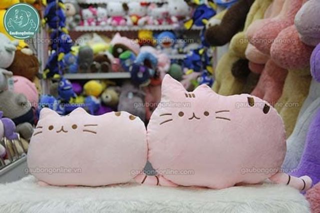 Gối mèo mềm pusheen màu hồng, xám, đen, nâu kích thước 60cm