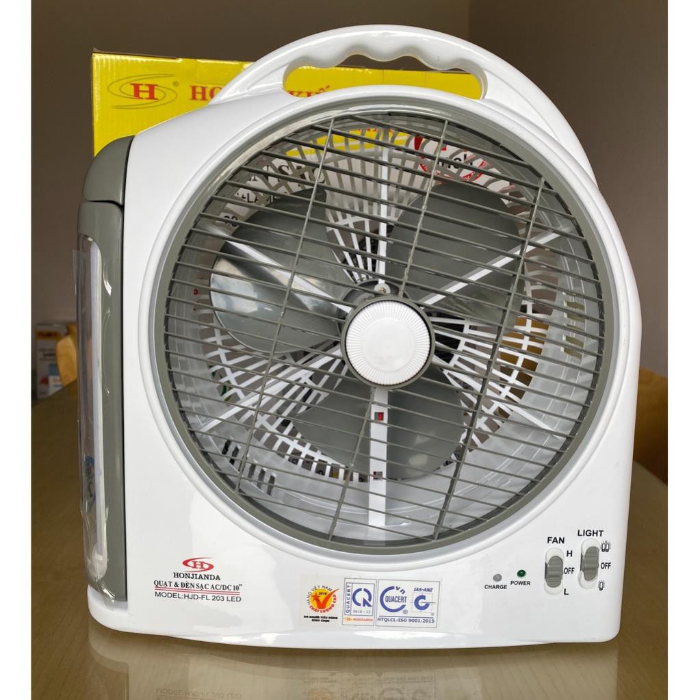 Quạt sạc và đèn 2 bình HONJIANDA HJD-FL 203, hàng chính hãng