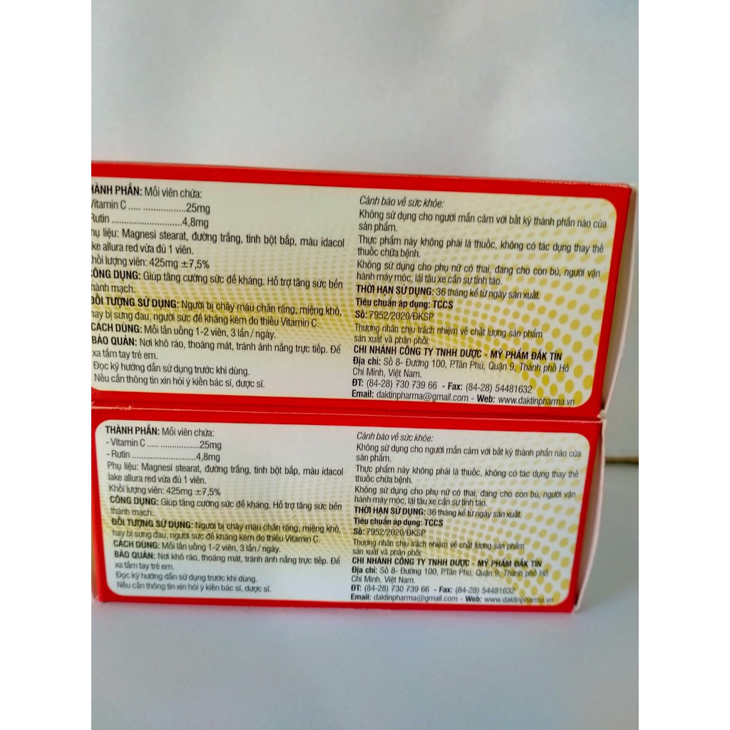 RUTIN C DAKTIN Hộp 100 viên giúp bền vững thành mạch..
