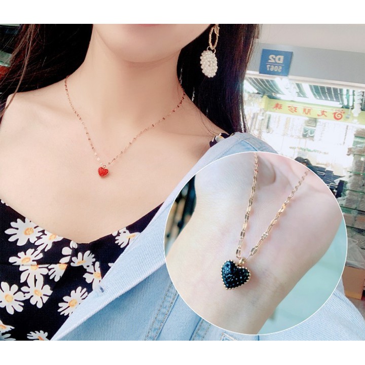 Dây chuyền (vòng cổ) titan mặt trái tim đính đá
