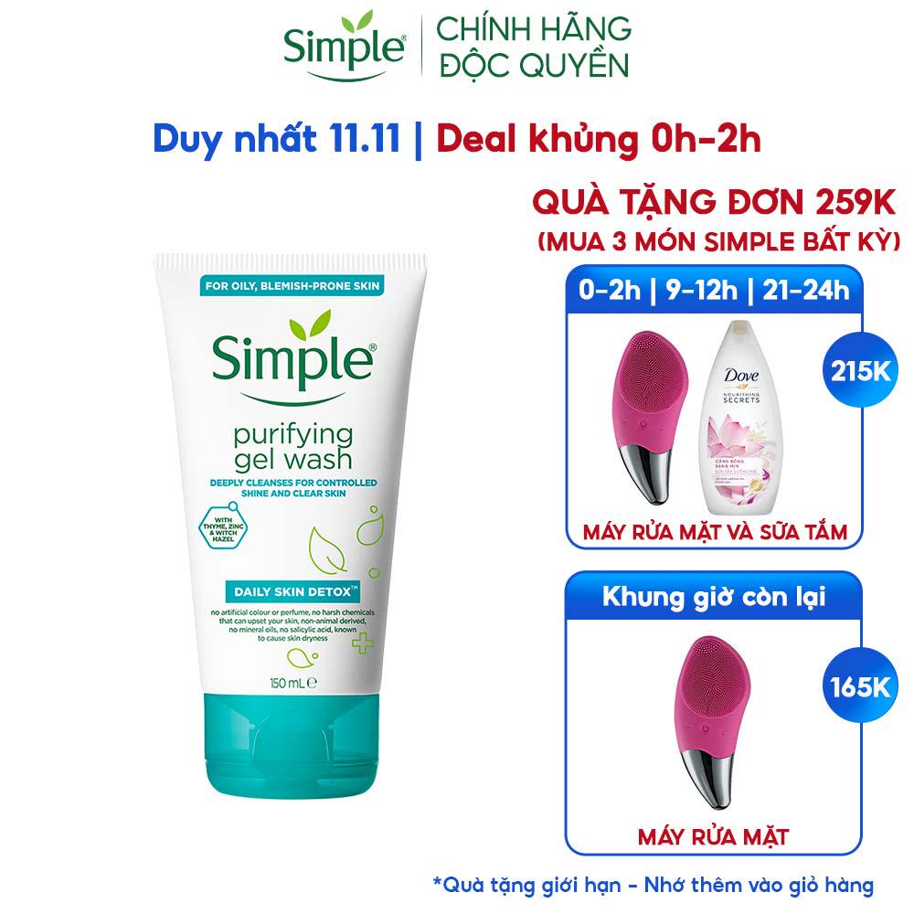 Sữa rửa mặt Simple giúp kiềm dầu ngừa mụn cho da mụn nhạy cảm & không chứa xà phòng 150ml [CHÍNH HÃNG ĐỘC QUYỀN]