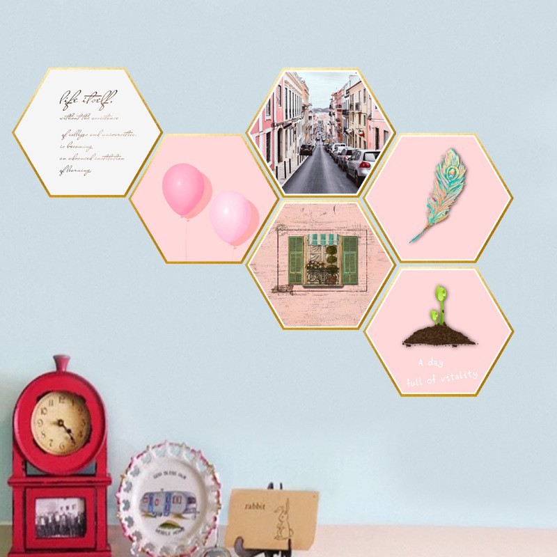 Bộ Tranh Decal Trang Trí Dán Tường 6 Khung Ảnh Hình Tứ Giác T09