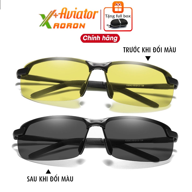 Kính đổi màu đi ngày và đêm CHÍNH HÃNG AVIATOR AORON A3043 gọng Nhôm Magiê nhẹ,mắt polarized phân cực,