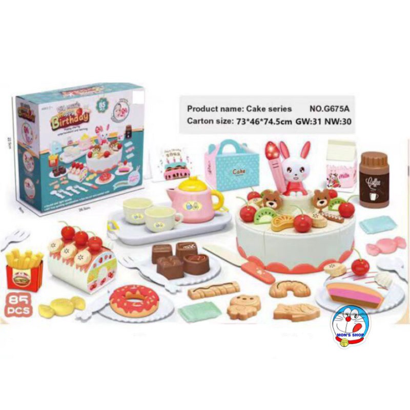 Đồ chơi cắt bánh sinh nhật 85 chi tiết, có pin, có nhạc, đồ chơi tổ chức tiệc sinh nhật