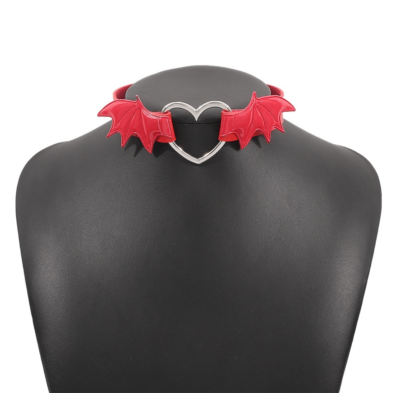 Vòng Cổ Choker Bằng Da PU Trang Trí Cánh Trái Tim Phong Cách Harajuku Cho Nữ
