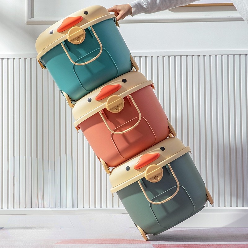 Hộp đựng đồ chơi Đa năng Hình con vịt dễ thương quần áo bằng nhựa có bánh xe cho trẻ em Boron069