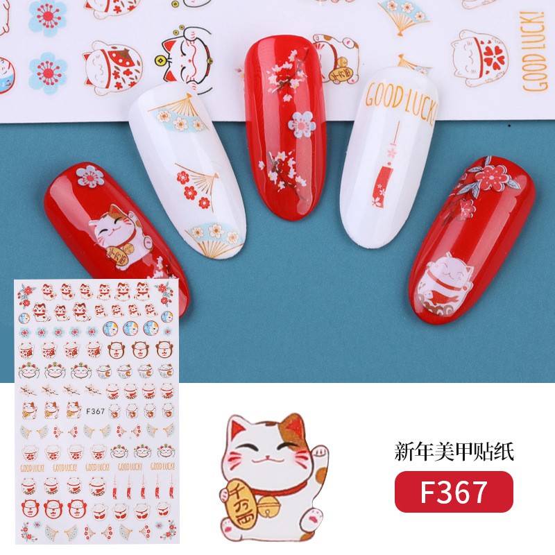 Nail Sticker Mèo Thần Tài May Mắn - Dán Móng Tay Tuyệt Đẹp