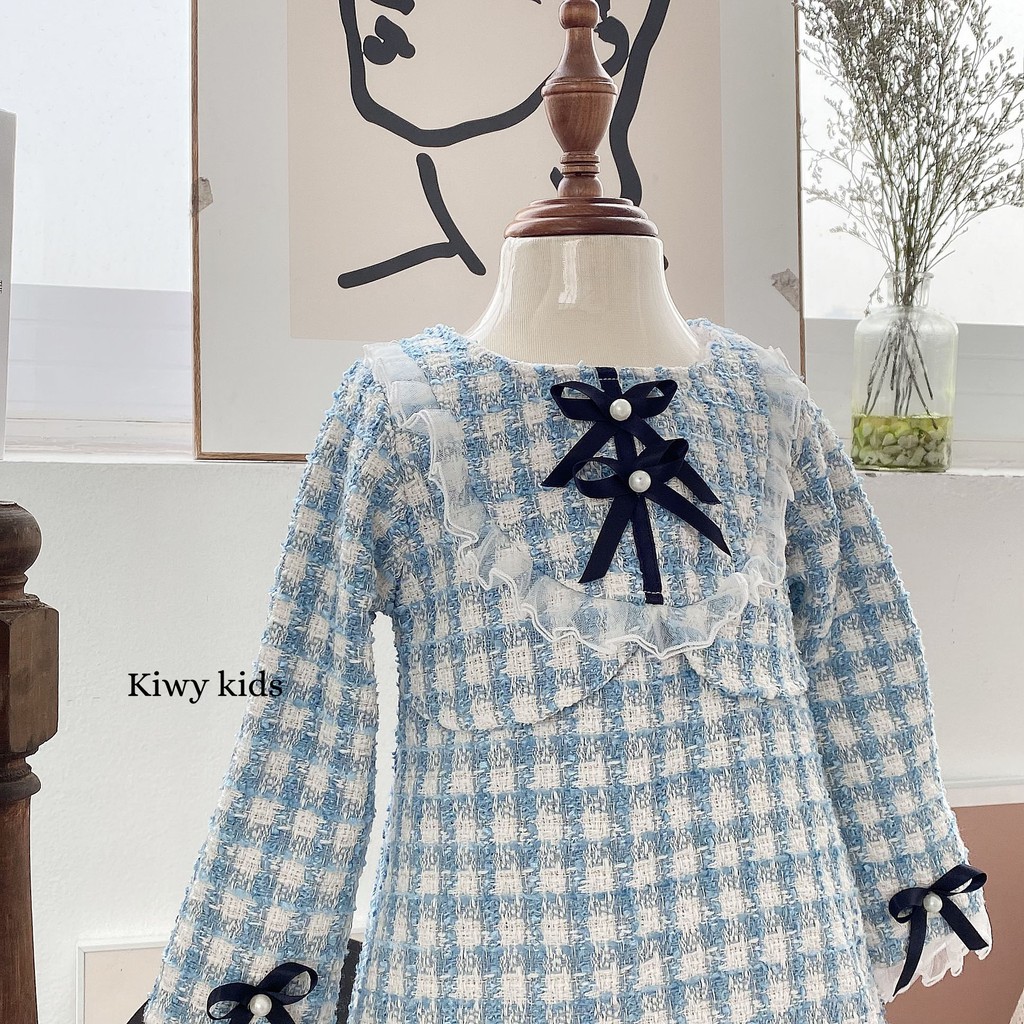 Váy dạ Tweed kiểu dáng suông tiểu thư KIWY KIDS lót lông mềm mịn Kids70 cho bé gái từ 1 đến 7 tuổi