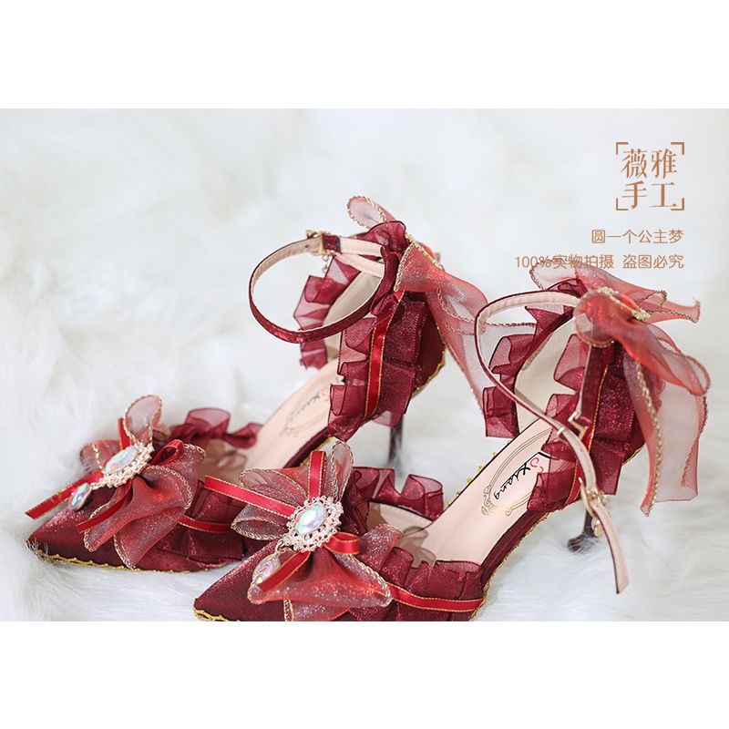 GIÀY CAO GÓT MŨI NHỌN LOLITA RED VELVET 4597