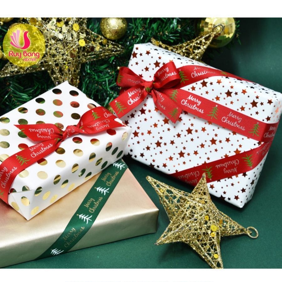 Ruy băng hình noel - dùng là nơ trang trí cây thông, dây buộc trang trí hộp quà noel, dây làm phụ kiện kẹp tóc