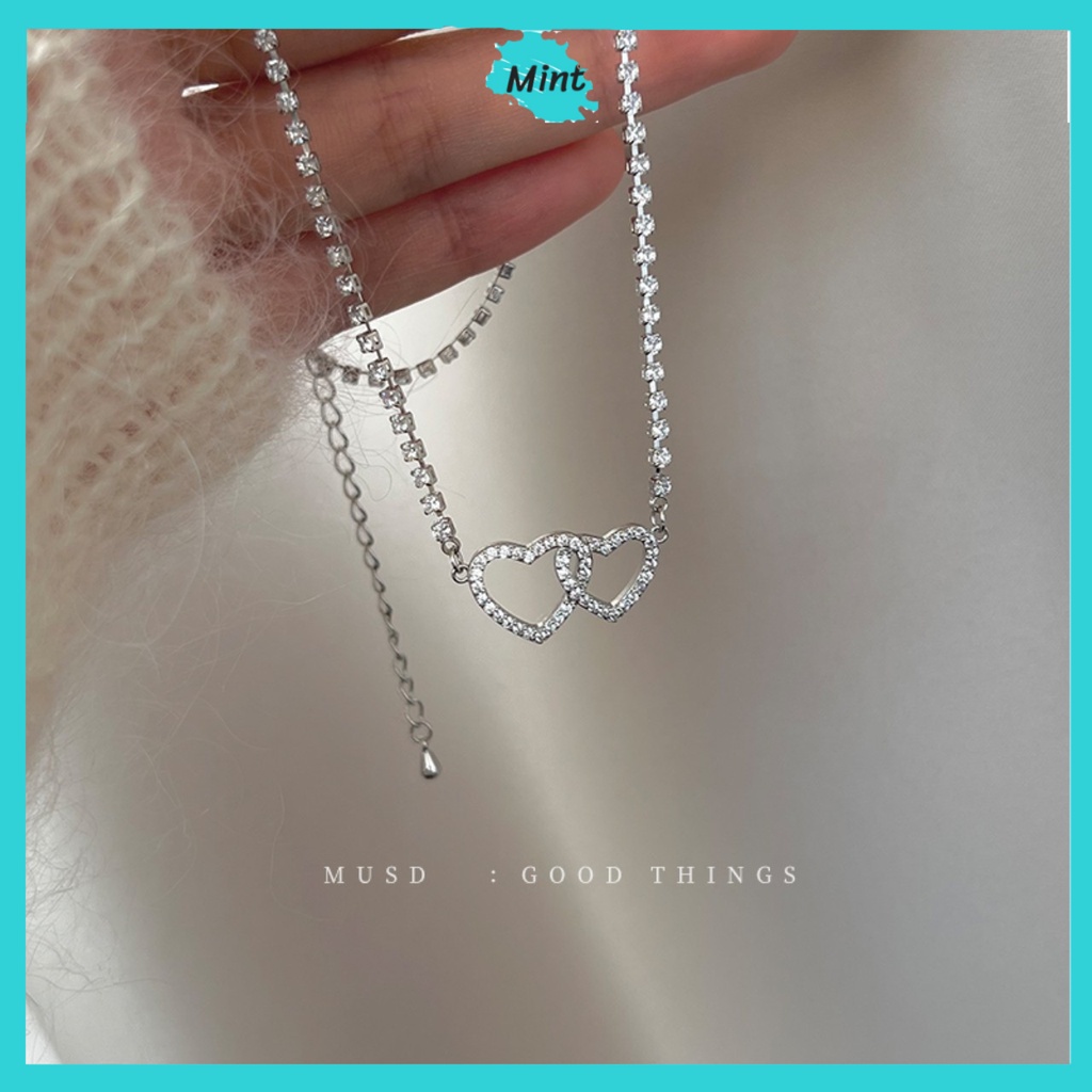 Vòng Cổ Choker ❤️FREESHIP❤️ Dây Chuyền Nữ Đính Chuỗi Đá Nhỏ Hình Trái Tim Lồng Nhau