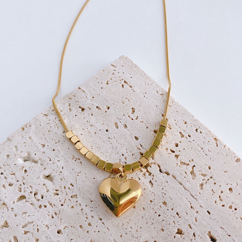 Vòng cổ thép titan mạ vàng 18K mặt hình trái tim đơn giản thời trang cho nữ