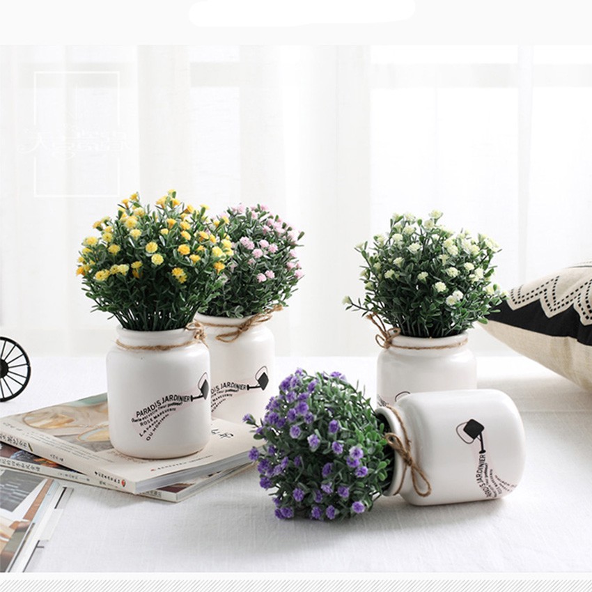 Bình hoa giả để bàn, Lọ hoa gốm thiết kế nhỏ gọn, xinh xắn, nhiều màu trang trí bàn làm việc, phòng khách & quà tặng nữ