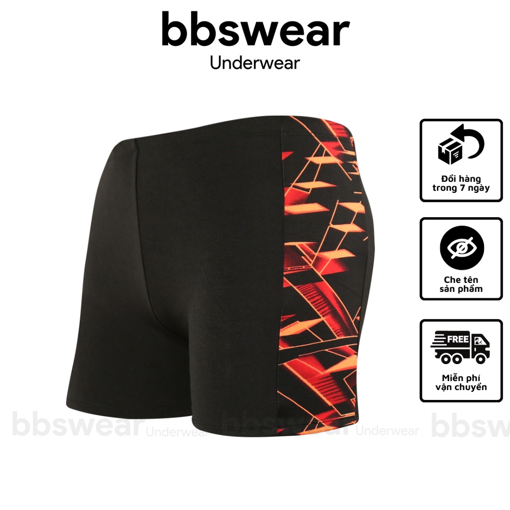 Quần bơi nam BBS WEAR đen phối đỏ có lớp lót - Quần tắm biển nam tính phong cách thể thao bơi lội