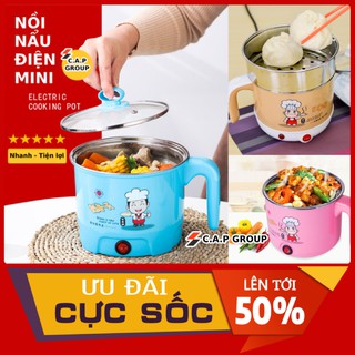Nồi nấu mì đa năng mini - Nồi lẩu điện đa năng mini 2 in 1 hấp và nấu 2 tầng - Ca nấu mì đa năng mini