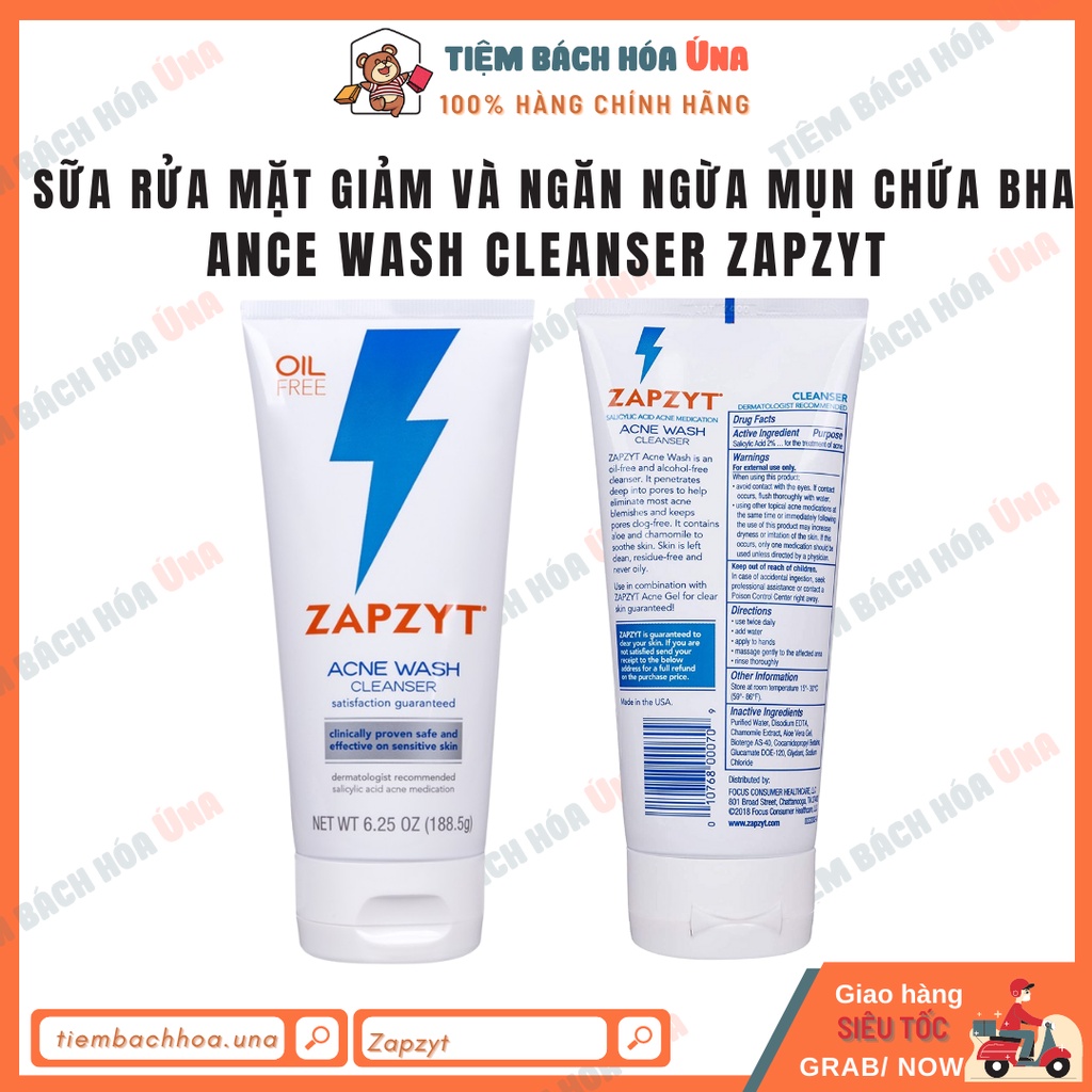 Sữa rửa mặt giảm và ngăn ngừa mụn chứa BHA Ance Wash Zapzyt - Tiệm bách hóa Ú na Úna