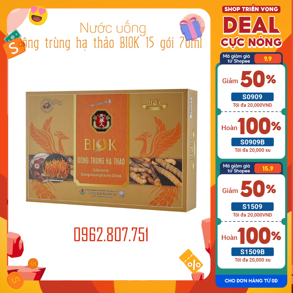 Đông trùng hạ thảo dạng nước 15 gói 70ml, Tinh chất nấm đông trùng hạ thảo thượng hạng, Thực phẩm tăng cường sức khỏe