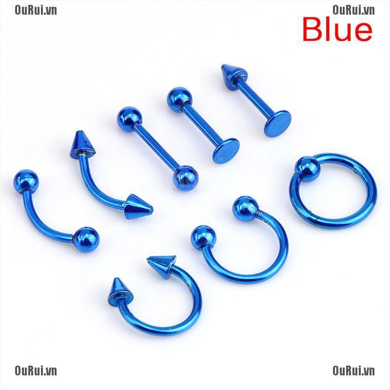 Bộ 8 Khuyên Xỏ Cơ Thể Bằng Thép Không Gỉ 16g Cá Tính