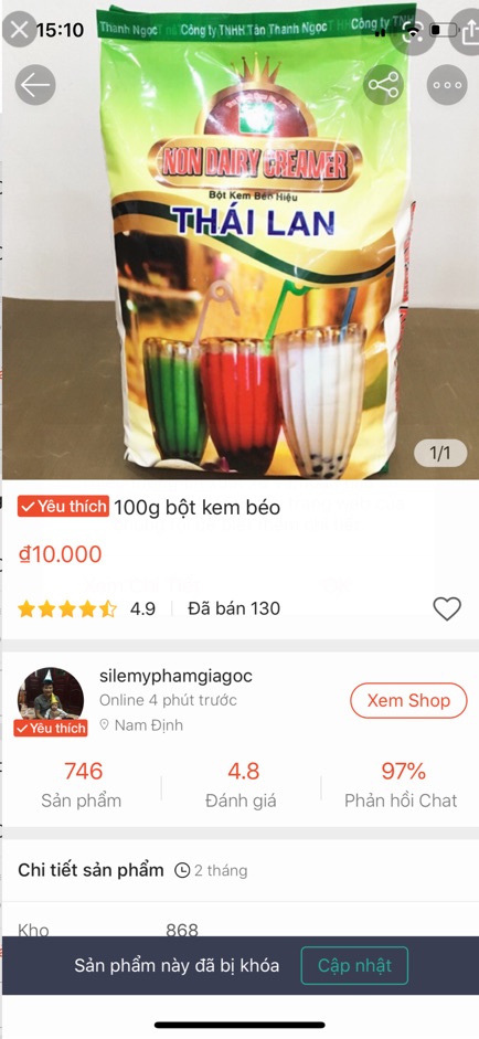 Lẻ 100g bột kem béo