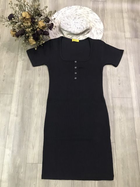 Đầm ôm body cúc bấm tay ngắn sexy thun gân co giãn | BigBuy360 - bigbuy360.vn