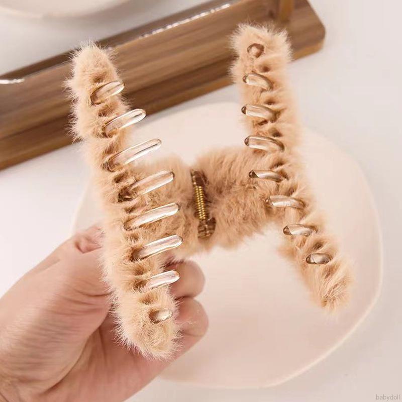 Kẹp tóc phối lông nhung mềm mại màu trơn kích thước lớn dành cho nữ