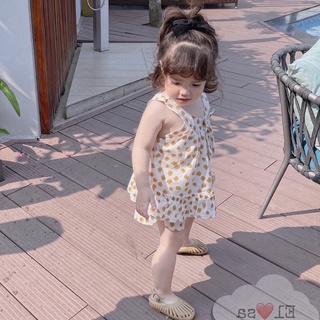 Bộ đồ mặc hè bé gái - Bộ hoa cúc vàng nhỏ vải đũi siêu xinh cho bé gái 8-18kg
