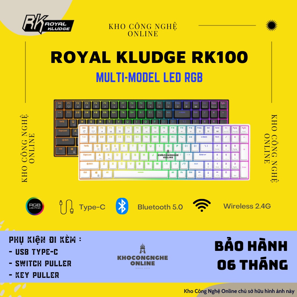 Royal Kludge RK100 - Bàn phím cơ bluetooth Royal Kludge RK100 Led đơn sắc Hotswap