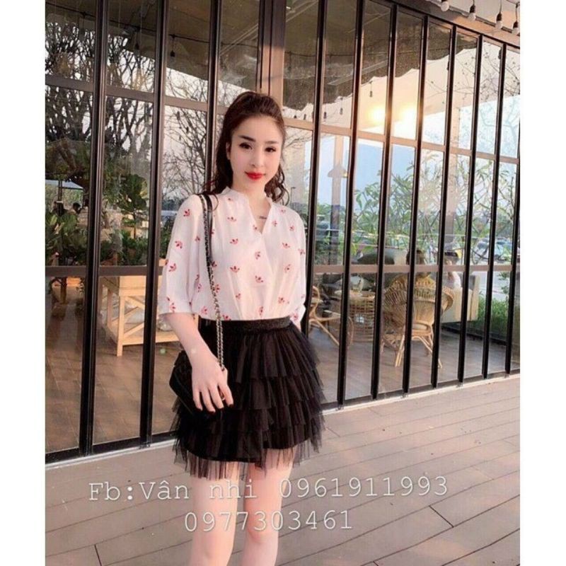 Váy lưới ngắn nhiều tầng may kèm quần  (Y HÌNH 100%)