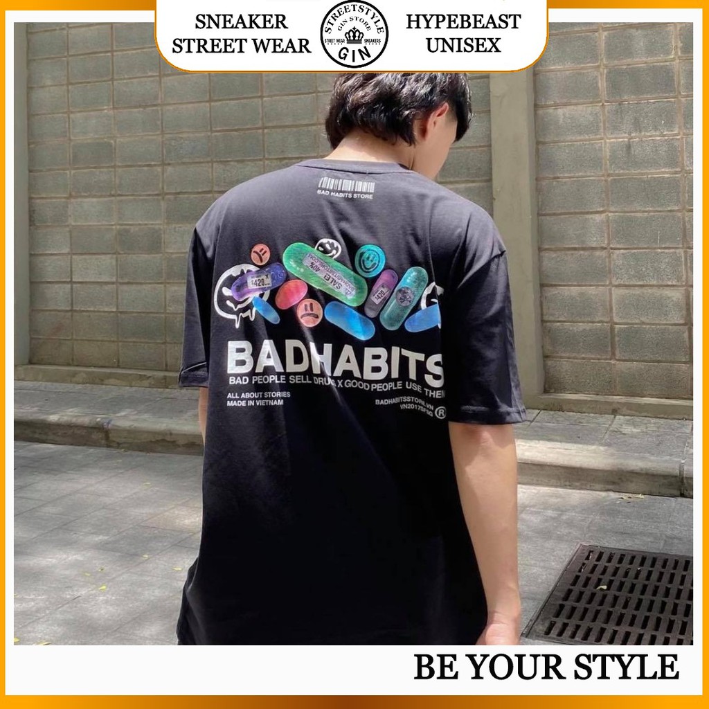 Áo thun bad habit Nam nữ Áo thun tay lỡ vải cotton form rộng - GIN STORE