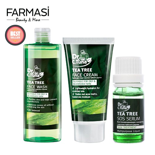 Combo 3 Tea Tree: Gel rửa mặt 225ml & Serum 10ml & Kem Dưỡng 50ml - Dành Cho Da Dầu và Da Mụn Farmasi