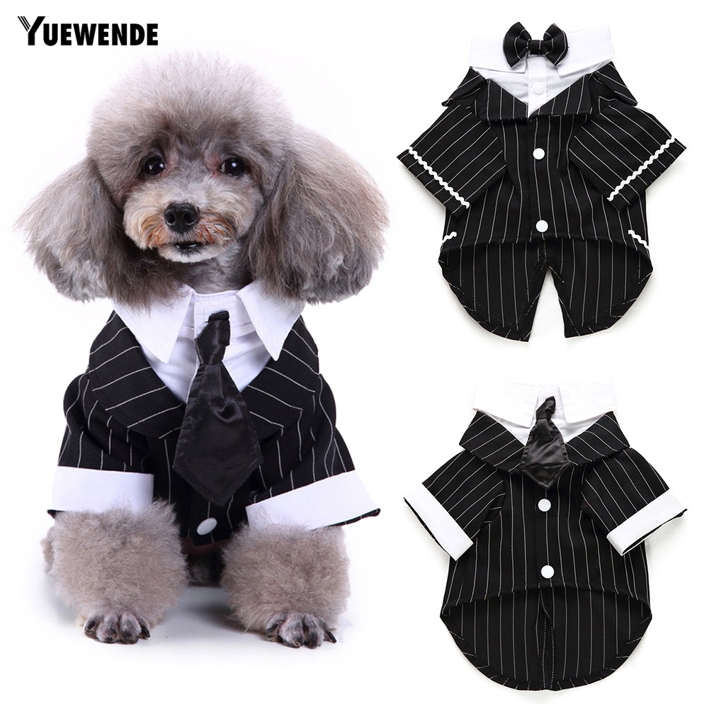 YUE ✻ Pet Dog Puppy Formal Tuxedo Suit Striped Wedding Bow Tie Jacket Costume Clothes