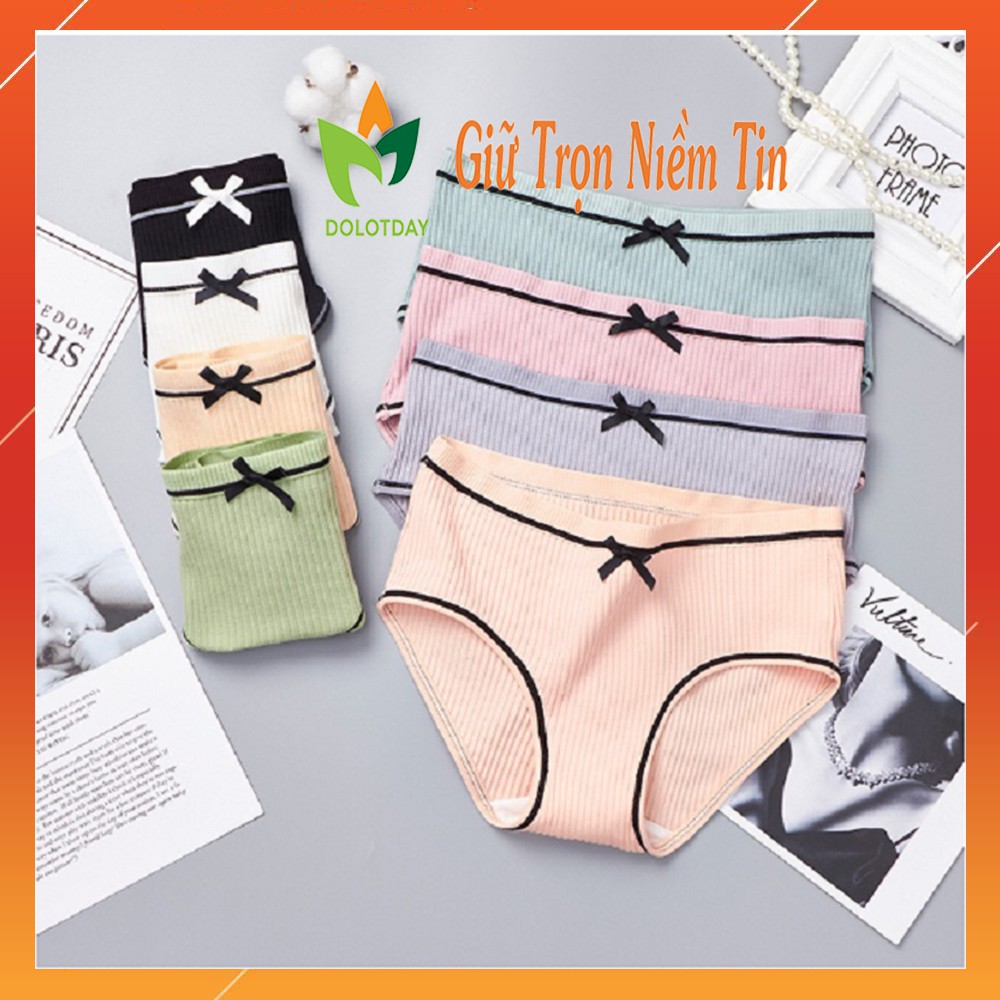 [SET 5] Quần chip nữ cotton gân tăm đính nơ, Quần lót nữ cotton nâng mông kháng khuẩn DOLOTDAY