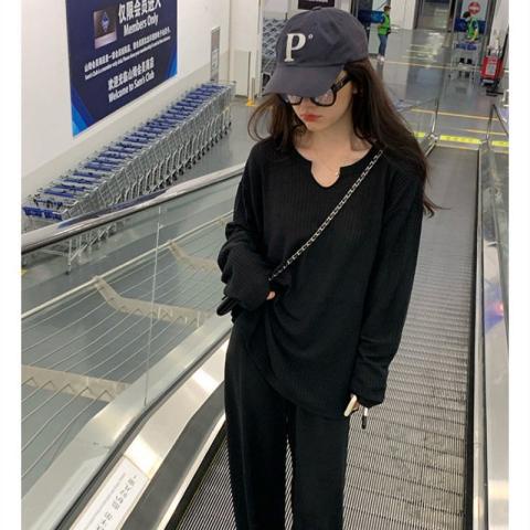 Áo thun dài tay giọt lệ ulzzang basic nam nữ Flashsaleshop 👉 Phông dáng rộng cổ V cá tính unisex