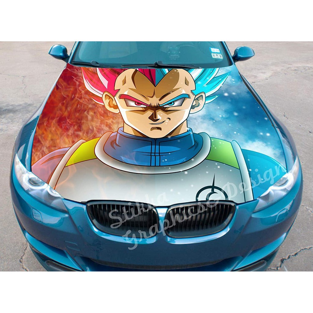 Tem Decal Xe Vegeta Super Saiyan God Sticker Dán Nắp Capo Đẹp Trang Trí Ô Tô, Xe hơi, Đồ Họa