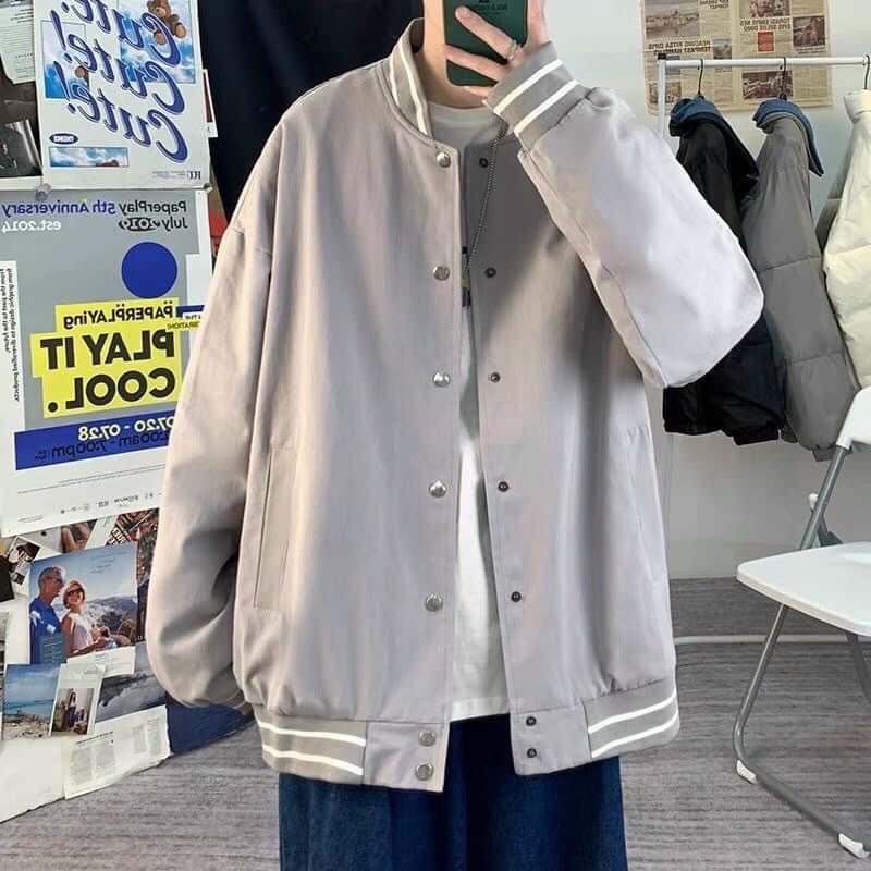 Áo Khoác Bomber Đen Trơn Basic Form Rộng Style Ulzzang - Khoác Bóng Chày Unisex Nam Nữ