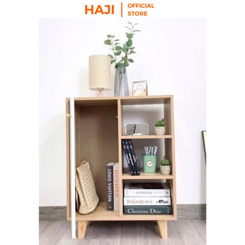 Tủ để đồ kết hợp kệ sách HAJI chân gỗ sồi chắc chắn kiểu dáng hiện đại A130