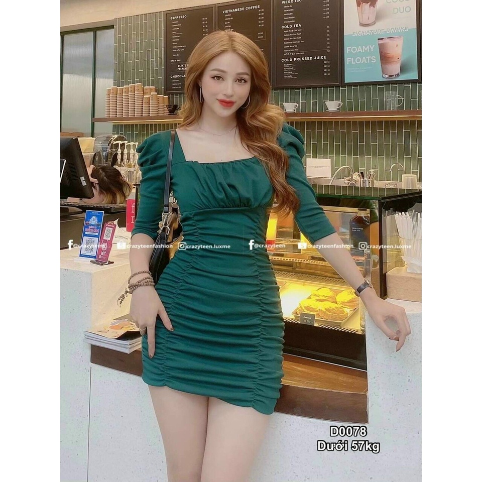 Váy đầm nữ body dài tay ôm dáng nhún hông quyến rũ