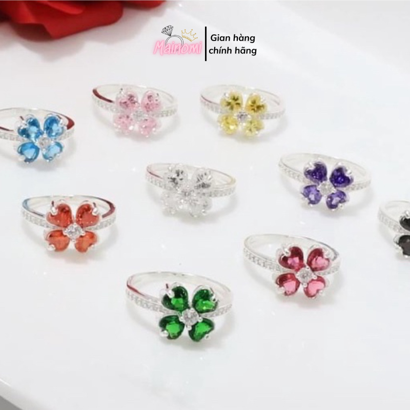 Nhẫn nữ Bạc ta, Cỏ 4 lá may mắn đủ màu phong Thuỷ. Mẫu mới nhất Mainomi Shop Bạc Xinh