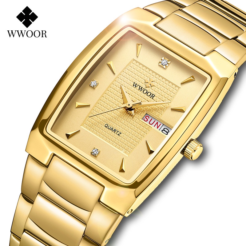Đồng Hồ Đeo Tay WWOOR Mặt Vuông Màu Vàng Đồng Thời Trang 2022 Dành Cho Nữ Relogio Feminino-8837