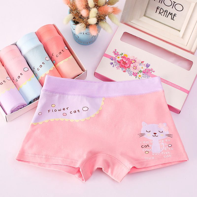 Quần Lót Cotton In Hình Mèo Dễ Thương Cho Bé Gái