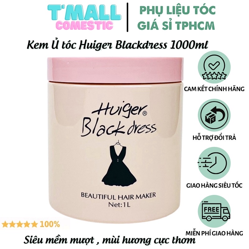 Kem ủ tóc collagen Huiger Blackdress dầu hấp tóc phục hồi hư tổn 1000ml