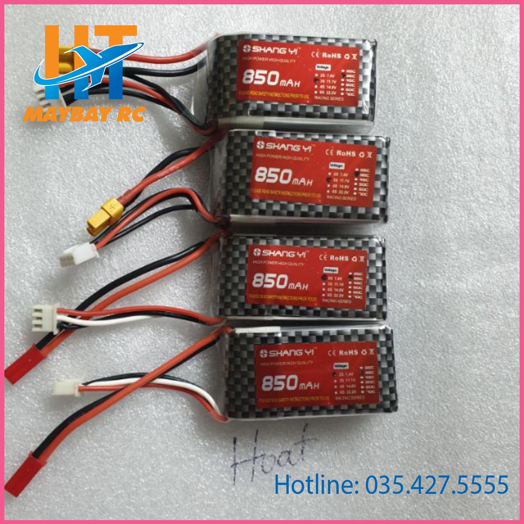 Pin Lipo ShangYi 1s, 2s, 3s 850mAh 35C.