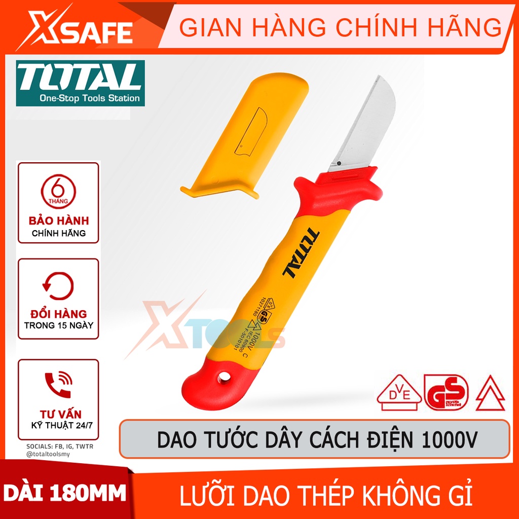 Dao tước dây điện lưỡi thẳng cách điện 1000V TOTAL THICK1801 5x100mm chứng nhận VDE/GS dao tuốt dây điện [CHÍNH HÃNG]