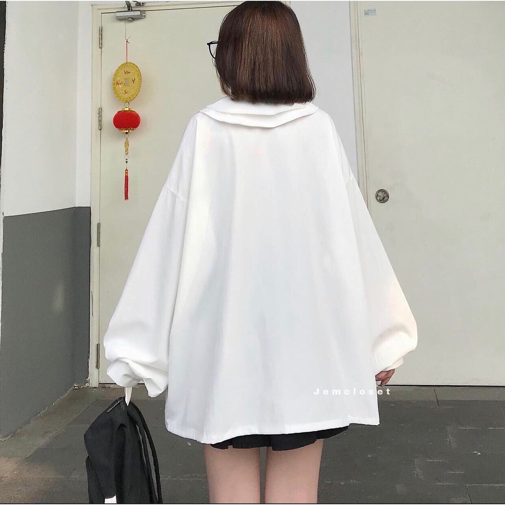 ÁO SƠ MI CỔ SEN 2 LỚP TAY BỒNG THẮT NƠ MÀU TRẮNG - ÁO KIỂU SOMI DÀI TAY FORM RỘNG