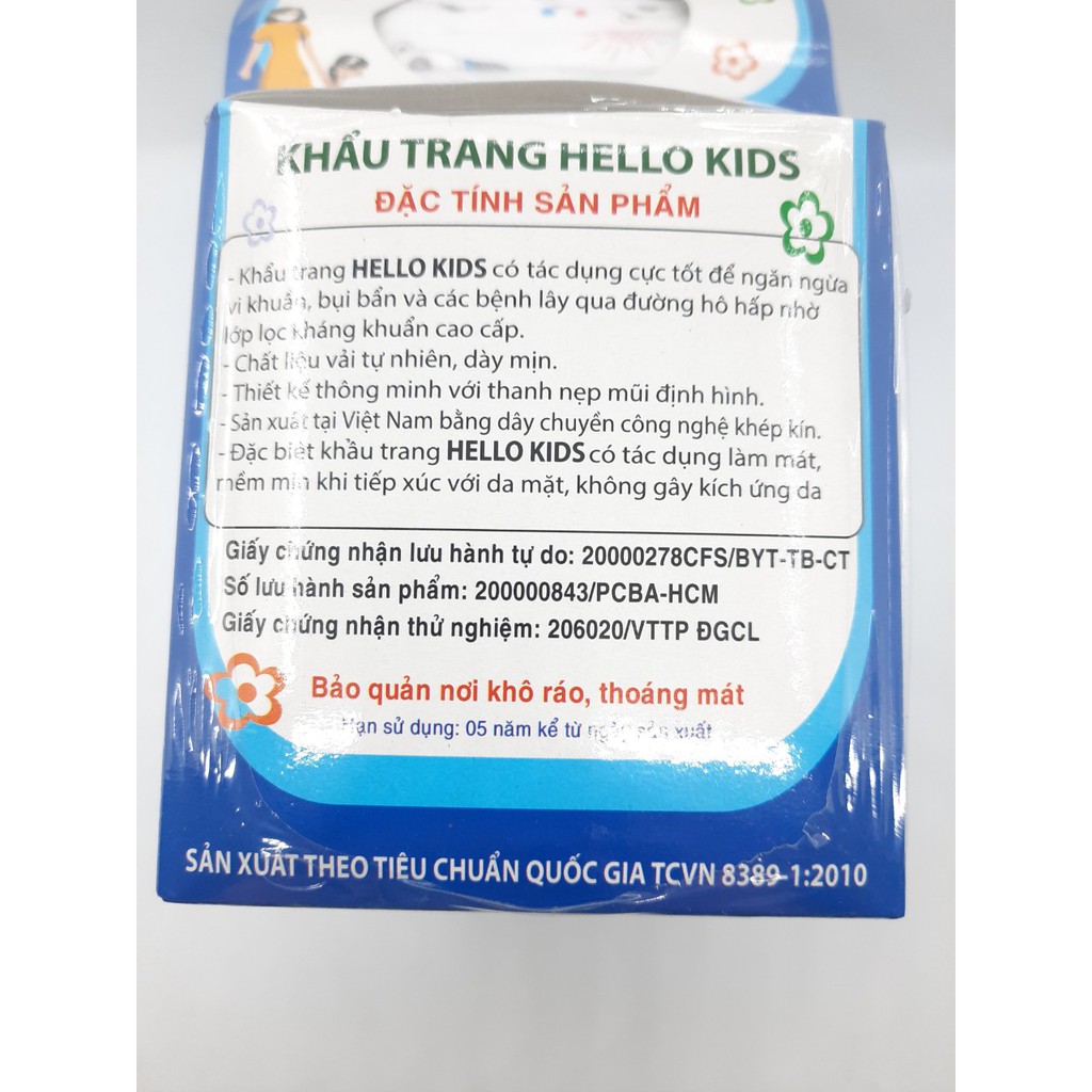 khẩu trang trẻm em cho bé từ 6-12 tuổi (3 lớp, hộp 50 cái, scan mã vạch, hộp có seal)