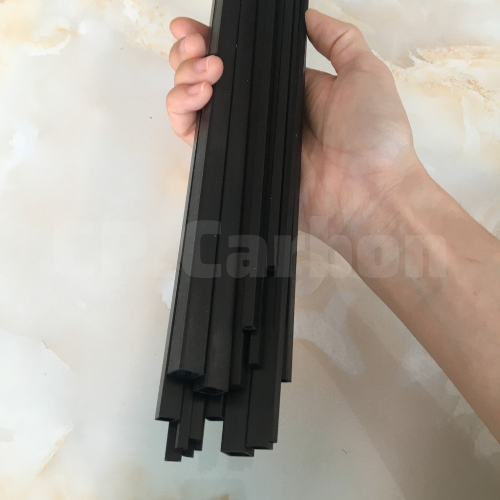 Ống carbon vuông 3mm/ 4mm/ 5mm/ 6mm/ 8mm/ 10mm dài 1 mét lõi vuông