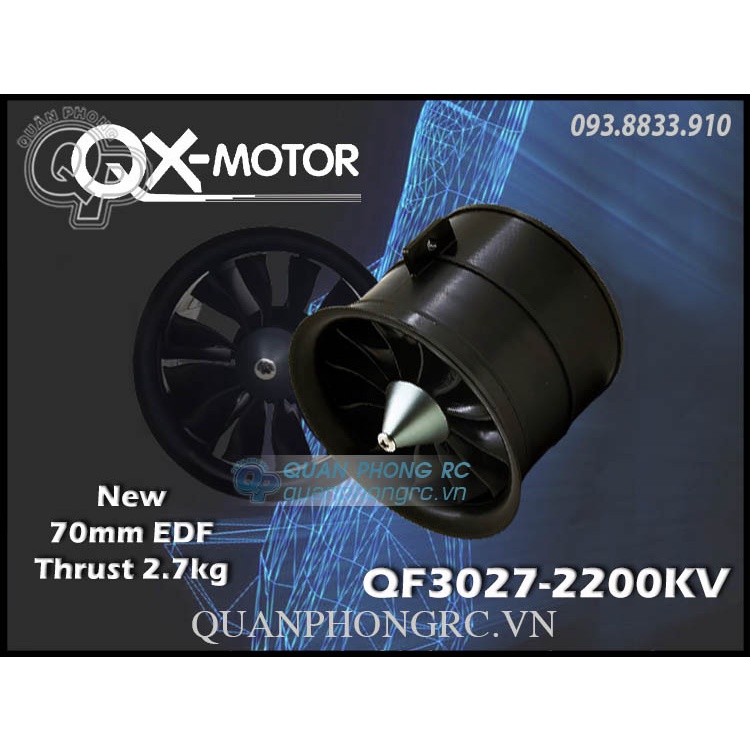 Động cơ QX Ducted Fan 6S 70mm EDF 2.7kg Pull Force 12 Blades QF3027 2200KV CCW Brushless Motor