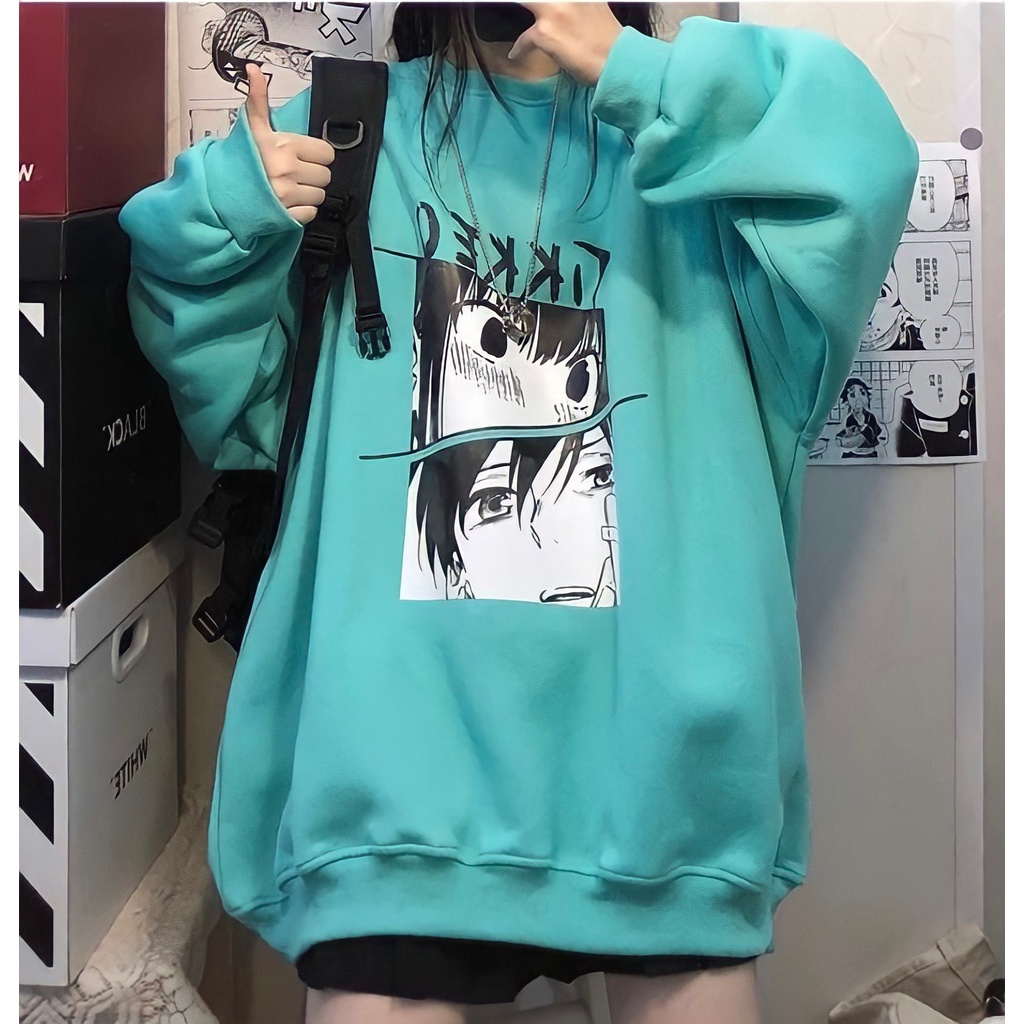 Áo Sweater Nỉ Unisex Anime TIKKEO Dáng Thụng In HÌnh 3 Màu