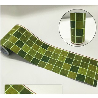 Ô Vuông Xanh Lá 10CM cao x 10CM Len dán viền Đường viền gạch ốp không thấm nước PVC tự dính